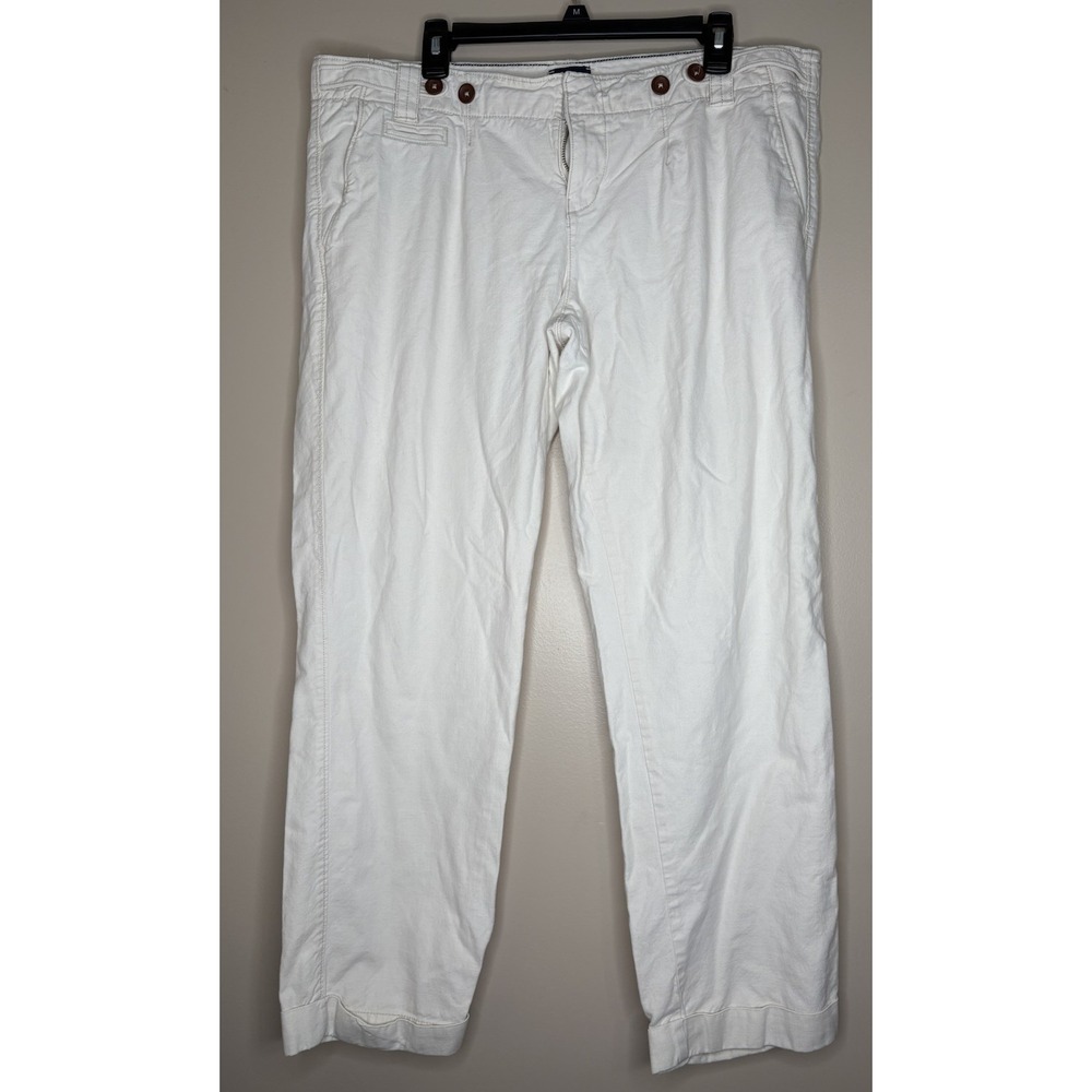 Womens 16 100% Cotton American Eagle Beige Pants Summer Cool Cuffed Cropped‎
